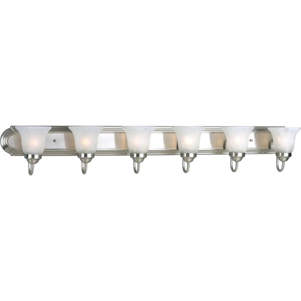 Progress Lighting Builder 6-Light Bath Bracket, Ceramic, Brushed Nickel, Alabaster Glass