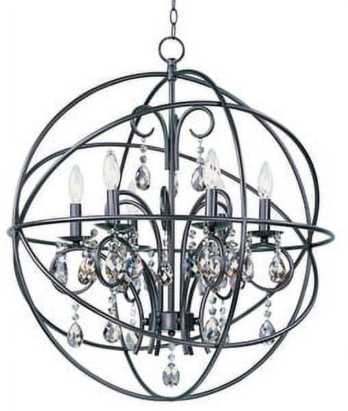 Orbit Bronze Cage 6-Light Chandelier with Crystal Accents