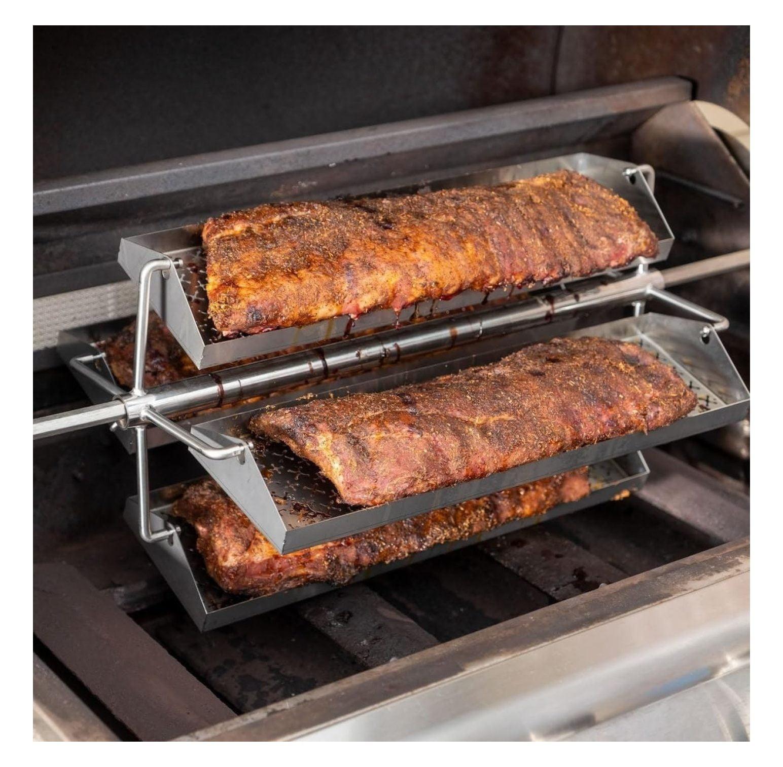 Stainless Steel Rotating BBQ Grill Rib Trays