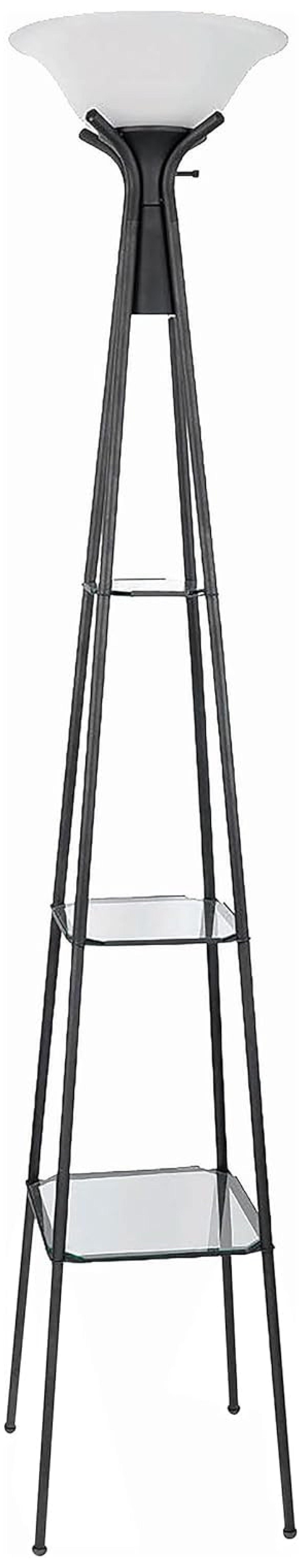 Charcoal Black Metal Floor Lamp with Glass Shelves