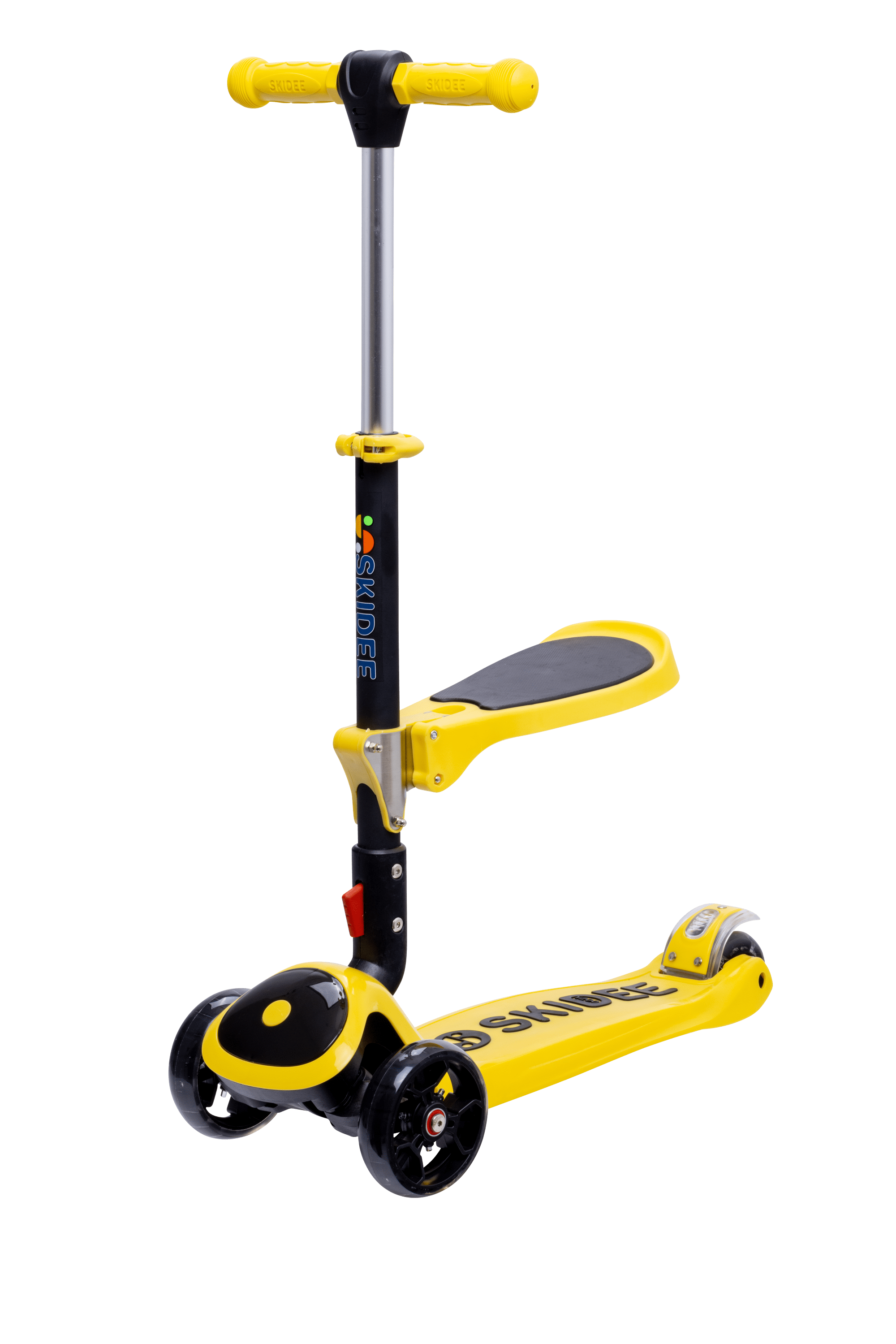 Skidee Kick Scooters for Kids, Adjustable Height, Foldable, LED Lights, Rear Brake, Ages 2-12, Yellow