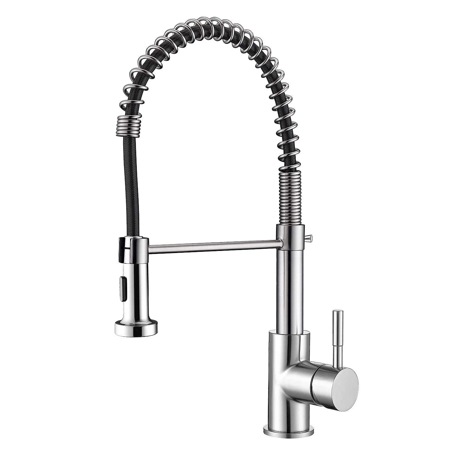 Brushed Nickel Single Handle Pull Down Kitchen Faucet with Spring Neck