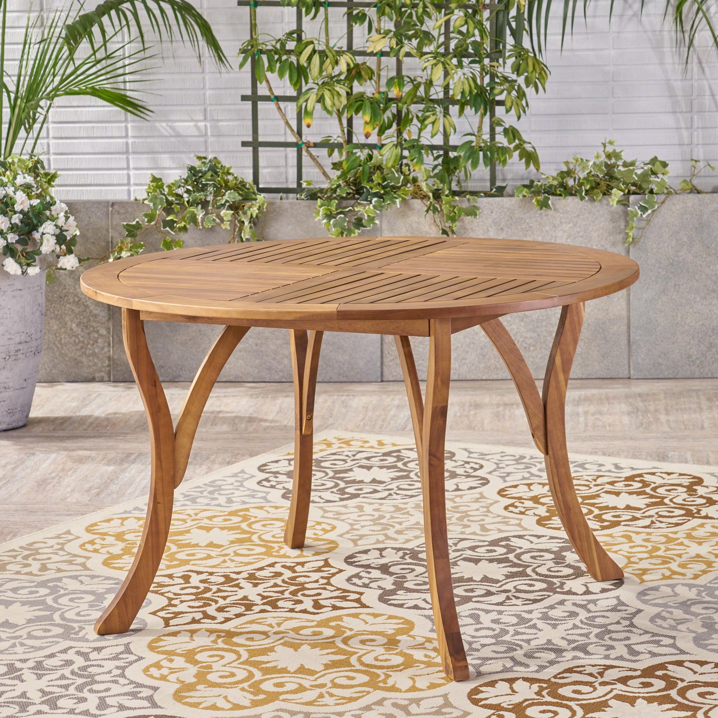 Calm Teak Brown Round Acacia Wood Outdoor Dining Table for 6