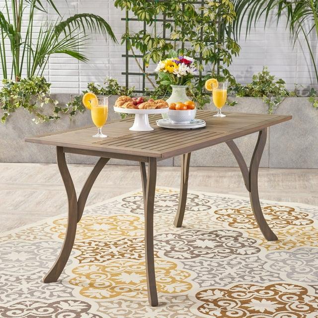 Skye Outdoor Acacia Wood Rectangular Dining Table, Gray