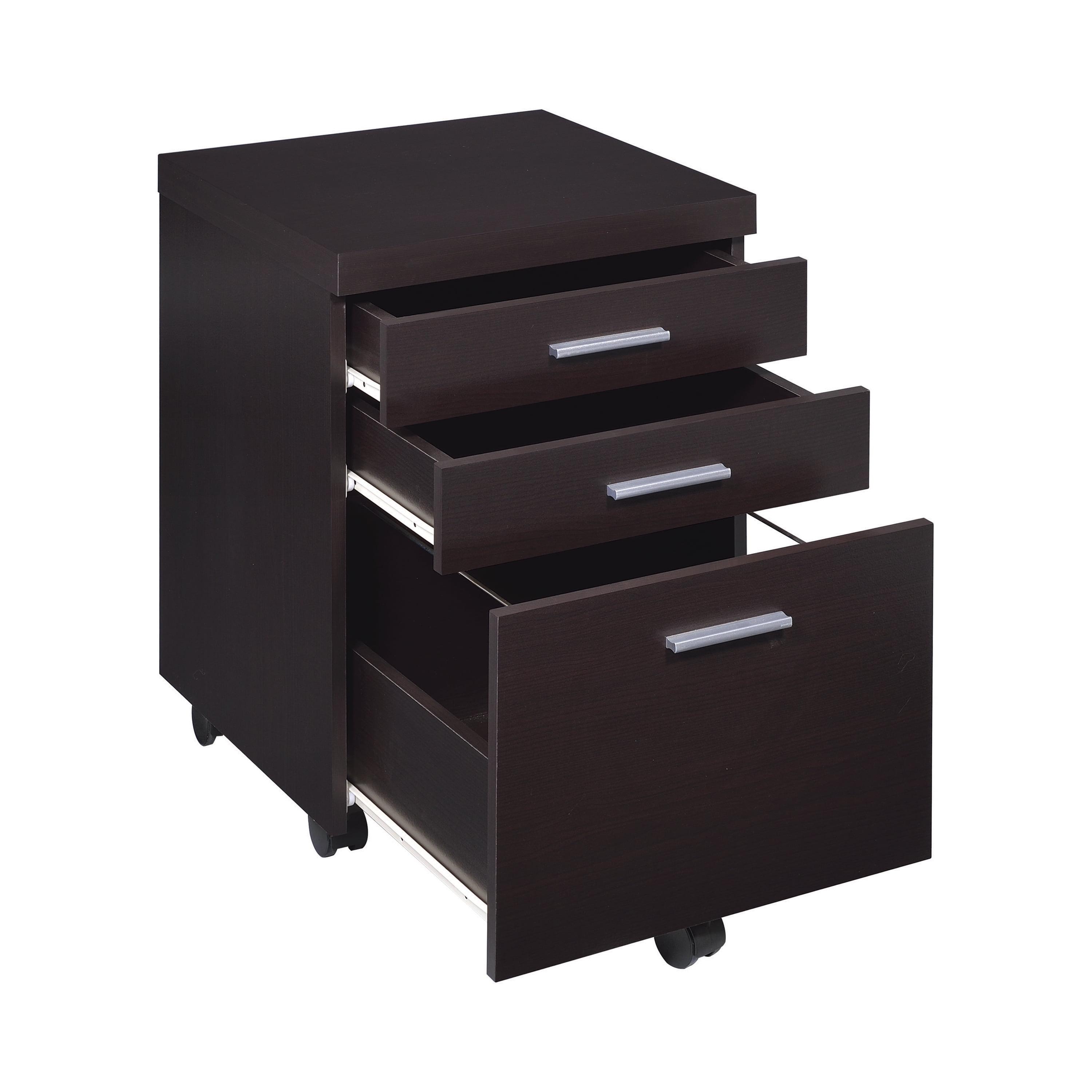 Skylar Black 3-Drawer Mobile File Cabinet with Silver Handles