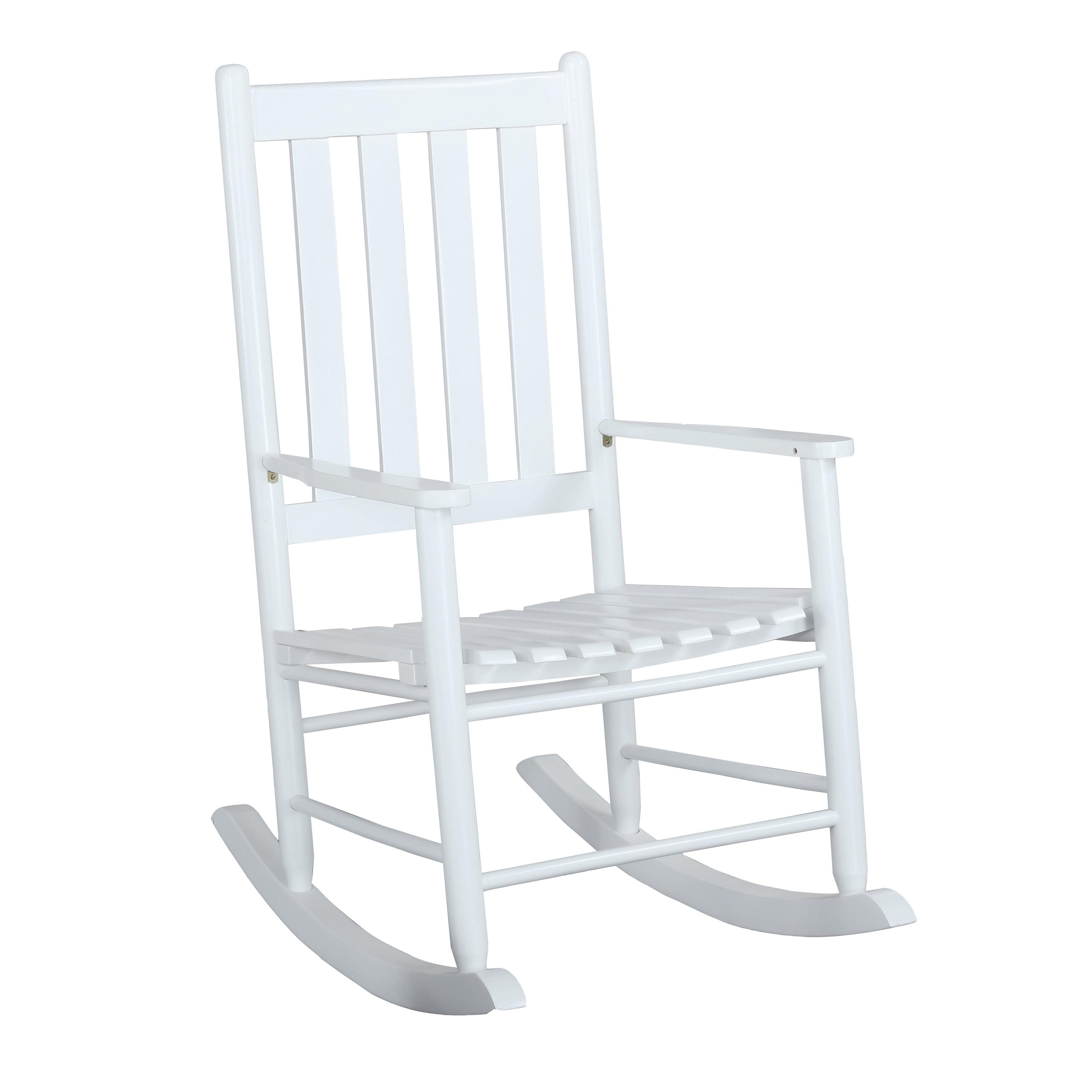 White Acacia Transitional Slat Back Rocking Chair