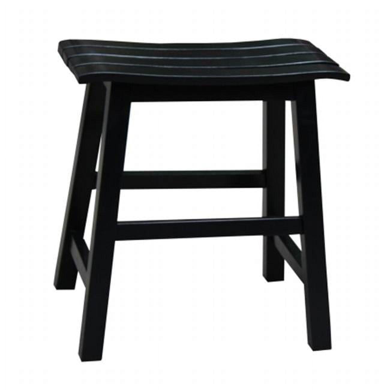 Espresso Black Solid Acacia Traditional Slat Seat Stool, 18-Inch