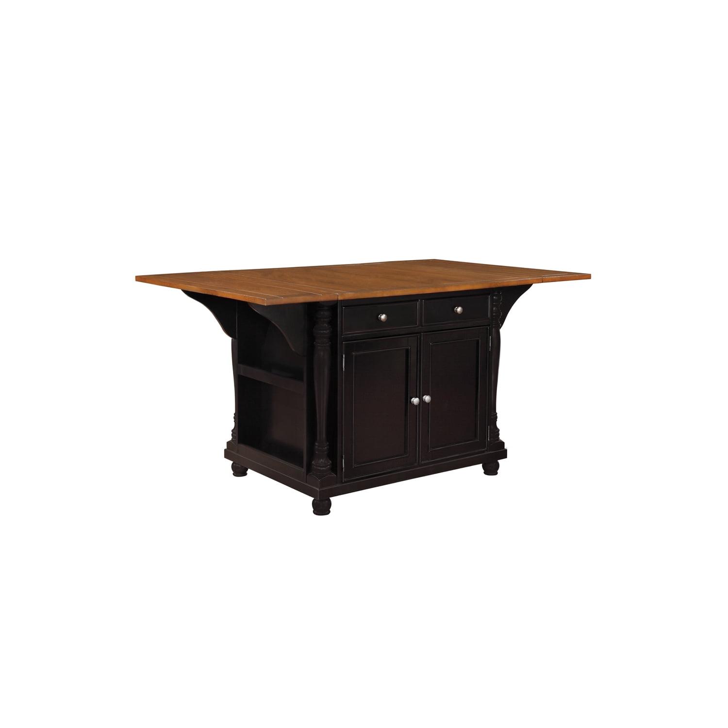 Slater Brown and Black 2-Drawer Kitchen Island with Drop Leaves