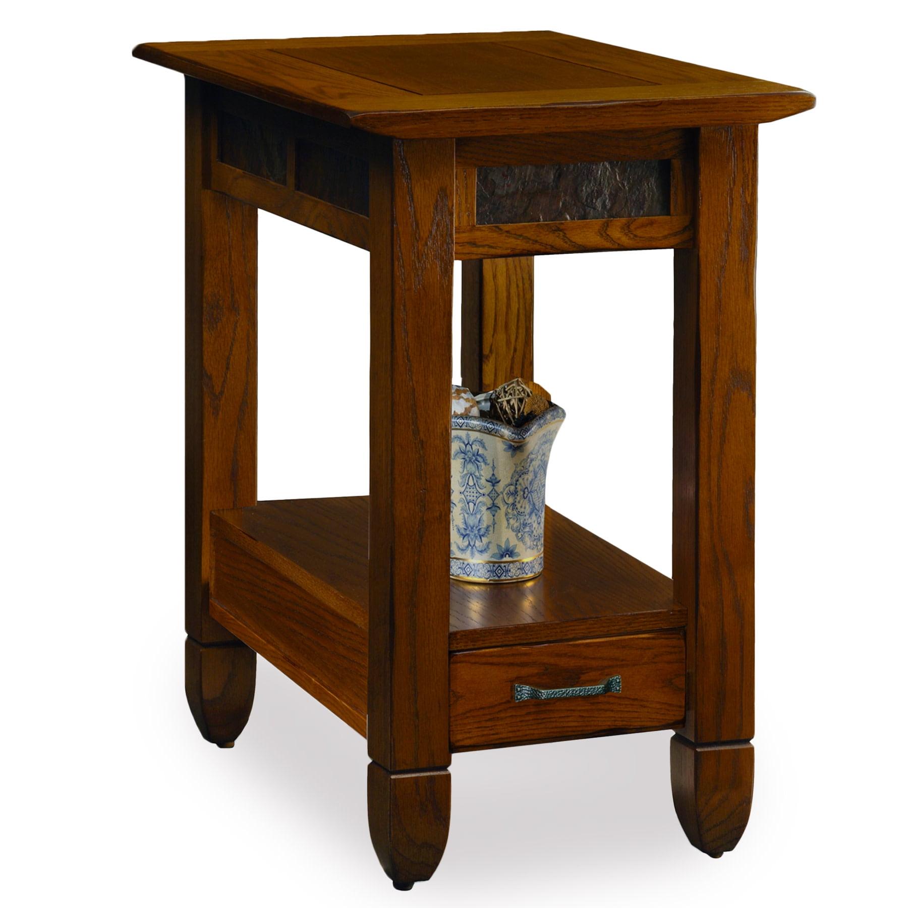 Rustic Oak and Slatestone Square Chairside End Table