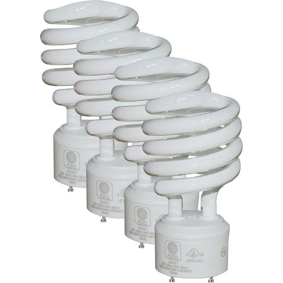 Sleek Lighting 23-Watt T2 Spiral CFL Fluorescent Light Bulbs with GU24 Base, Self-Ballasted Light Bulb for Bedroom Lighting, 1600 Lumens, 6500K 4-Pack