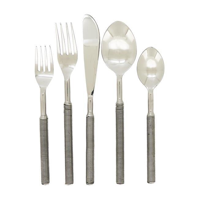 Sleek Ribbed Stainless Steel Flatware Set, Silver, 5-Piece