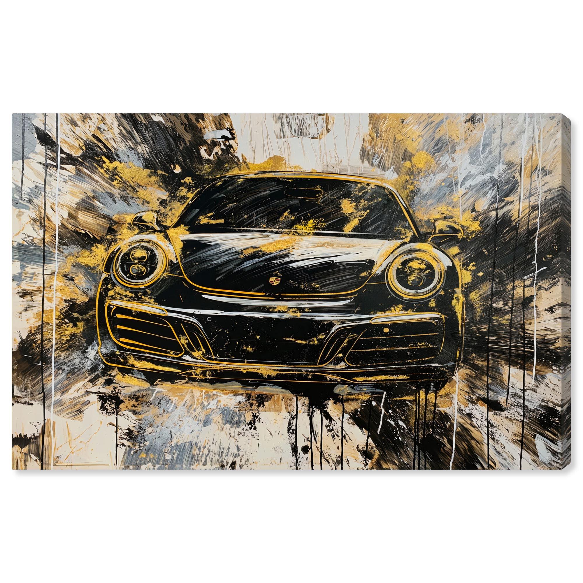 Art Remedy Sleek Yellow Porsche II Canvas Lux Car Paintings by Art Remedy