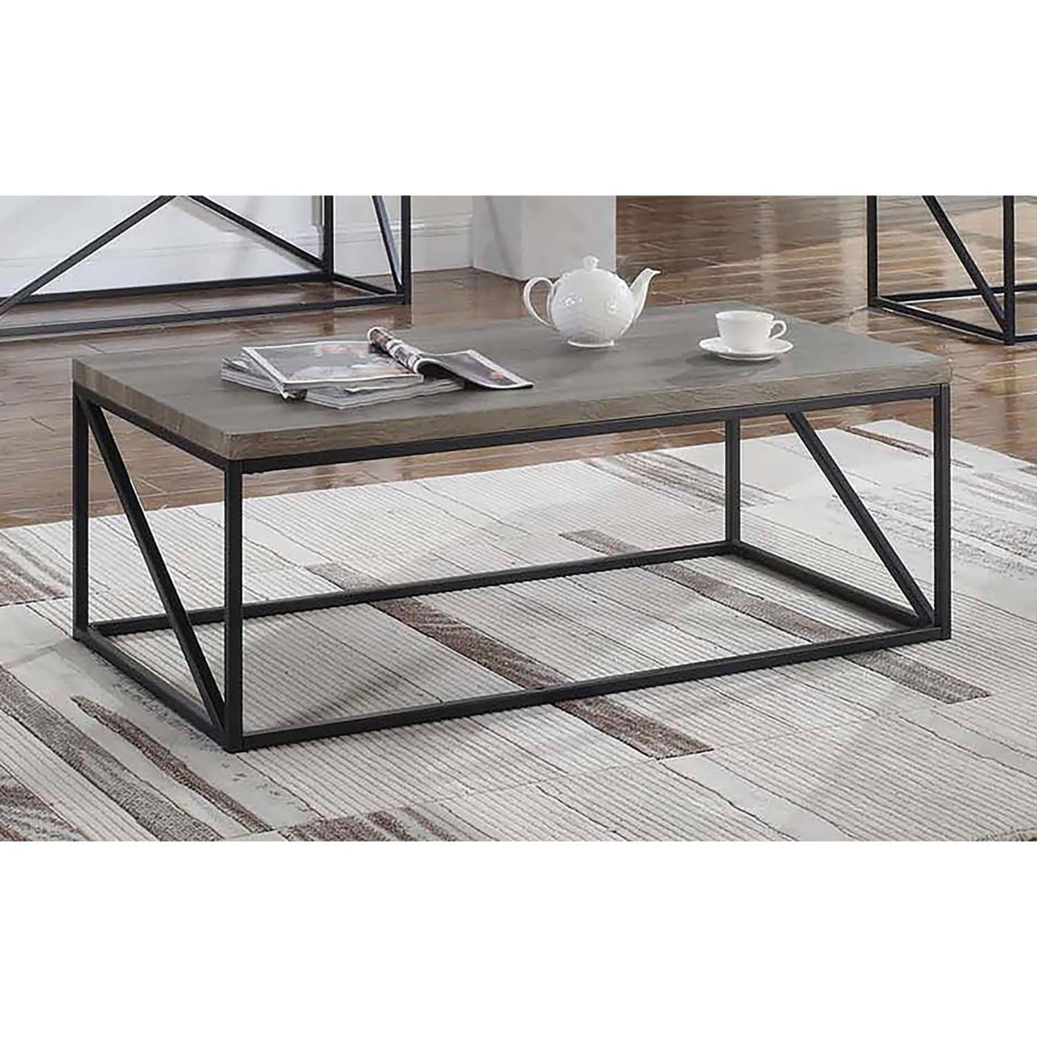 Coaster Farmhouse Wood Rectangular Coffee Table with Metal Base in Gray