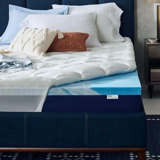 Sleep Innovations Sleep Innovations Cooling Comfort Gel Memory Foam Dual Layer Mattress Topper, 4 Inch, Pillow Top Cover