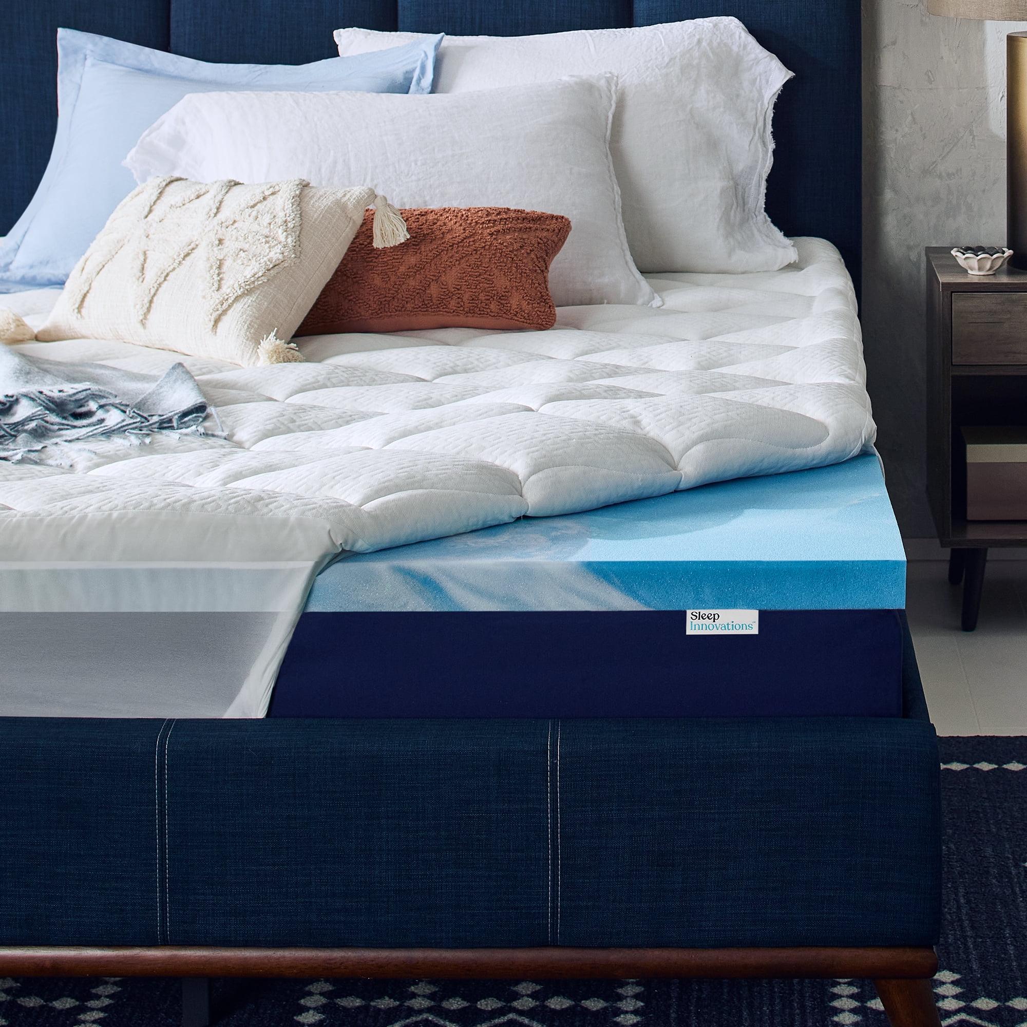 Sleep Innovations Sleep Innovations Cooling Comfort Gel Memory Foam Dual Layer Mattress Topper, 4 Inch, Pillow Top Cover