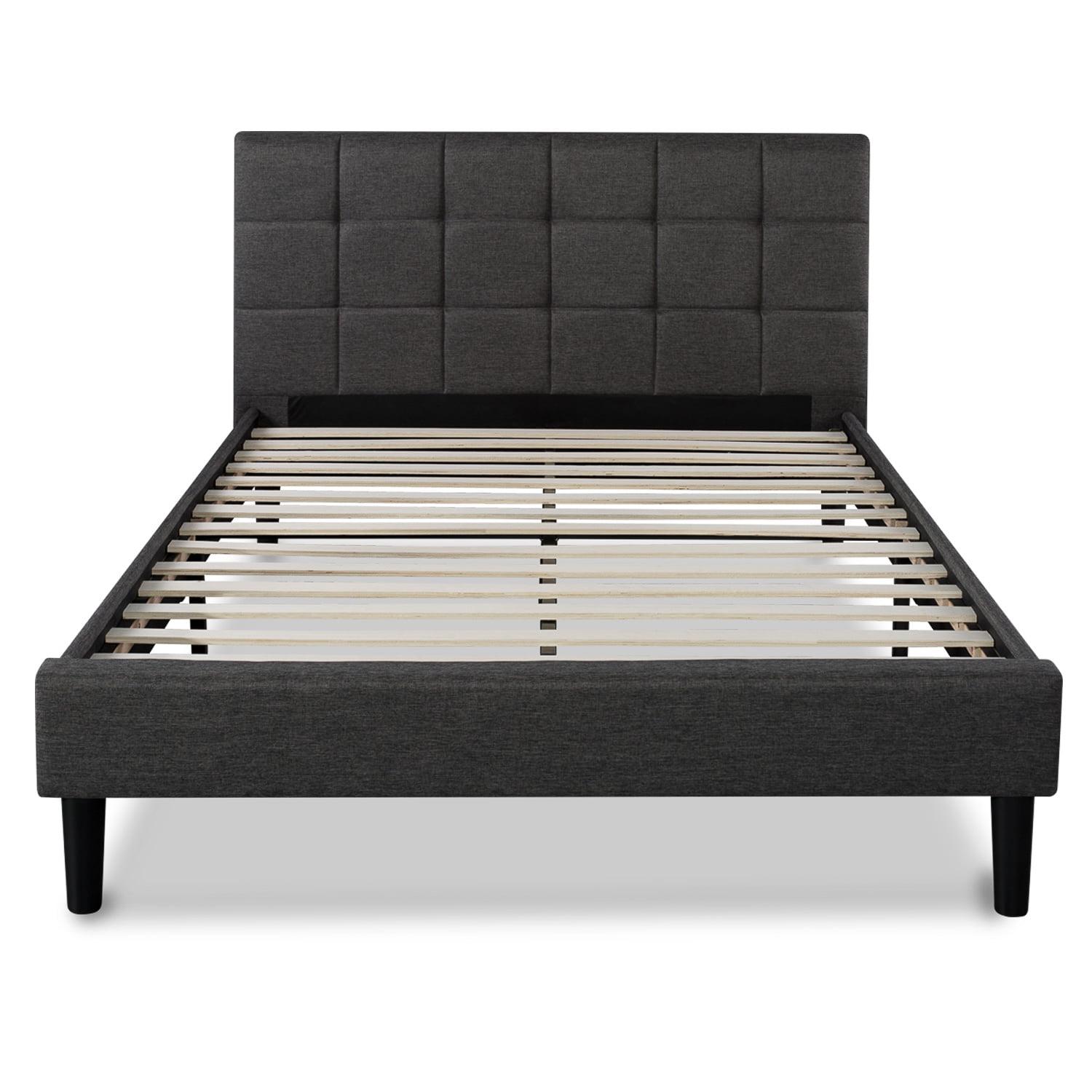 King Dark Grey Upholstered Platform Bed with Tufted Headboard