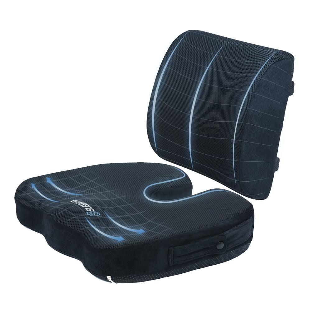 Black Memory Foam Orthopedic Seat and Lumbar Cushion Set