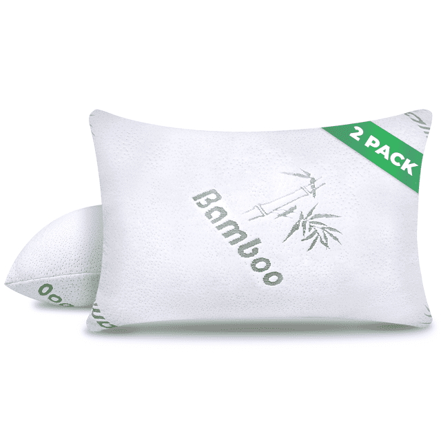 Sleepavo Memory Foam Pillows Queen Size Set of 2 - Cooling Bed Pillows for Sleeping - Back, Stomach, Side Sleeper Firm, Comfy Cool Shredded - 2 Pack