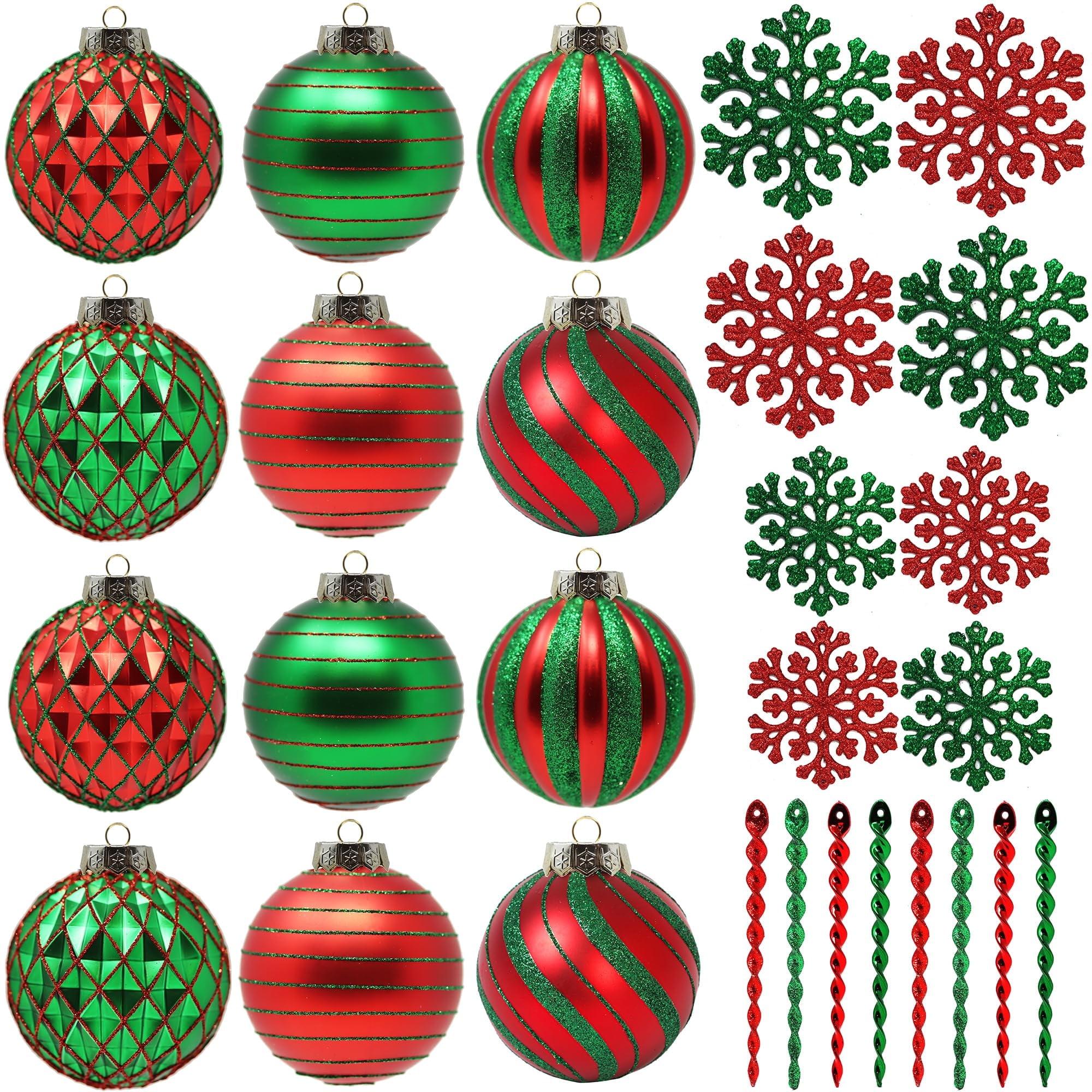 Red and Green Shatterproof Plastic Christmas Ornament Set