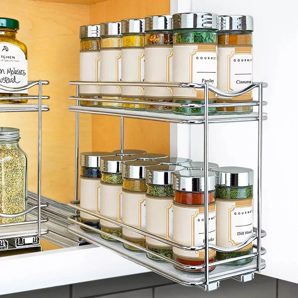 LYNK PROFESSIONAL® Pull Out Spice Rack Organizer for Cabinet - 2 Tier, Chrome