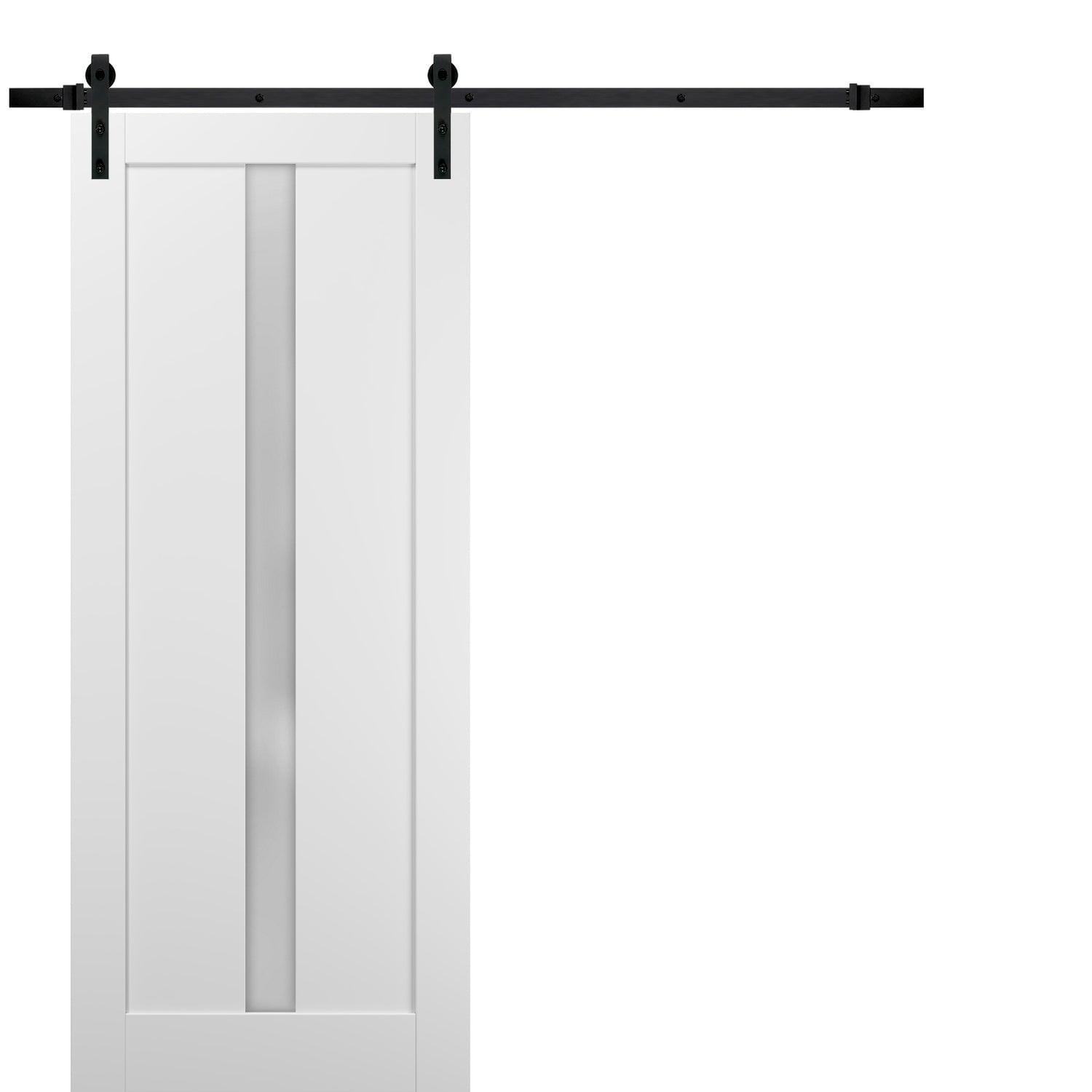 SARTODOORS Quadro Frosted Glass Barn Door with Installation Hardware Kit