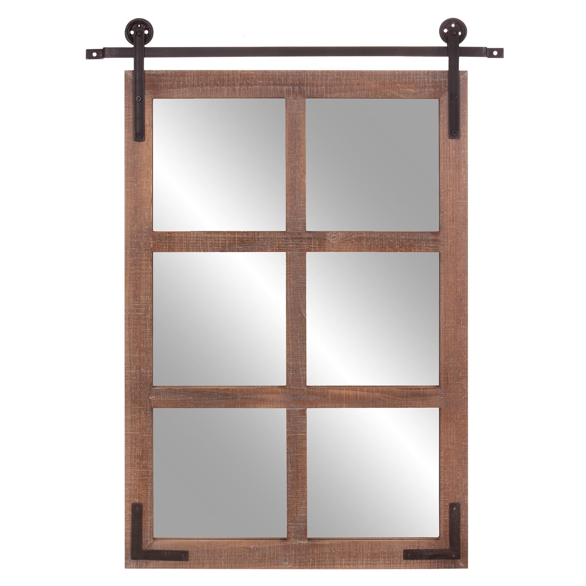 Sliding Barn Door Wood Window Wall Mirror 30"x36" by Patton Wall Decor