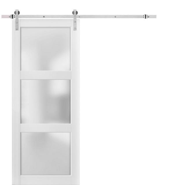 Sliding Barn Door with Hardware | Lucia 2552 White Silk with Frosted Glass | 6.6FT Rail Hangers Sturdy Set | Lite Wooden Solid Panel Interior Doors