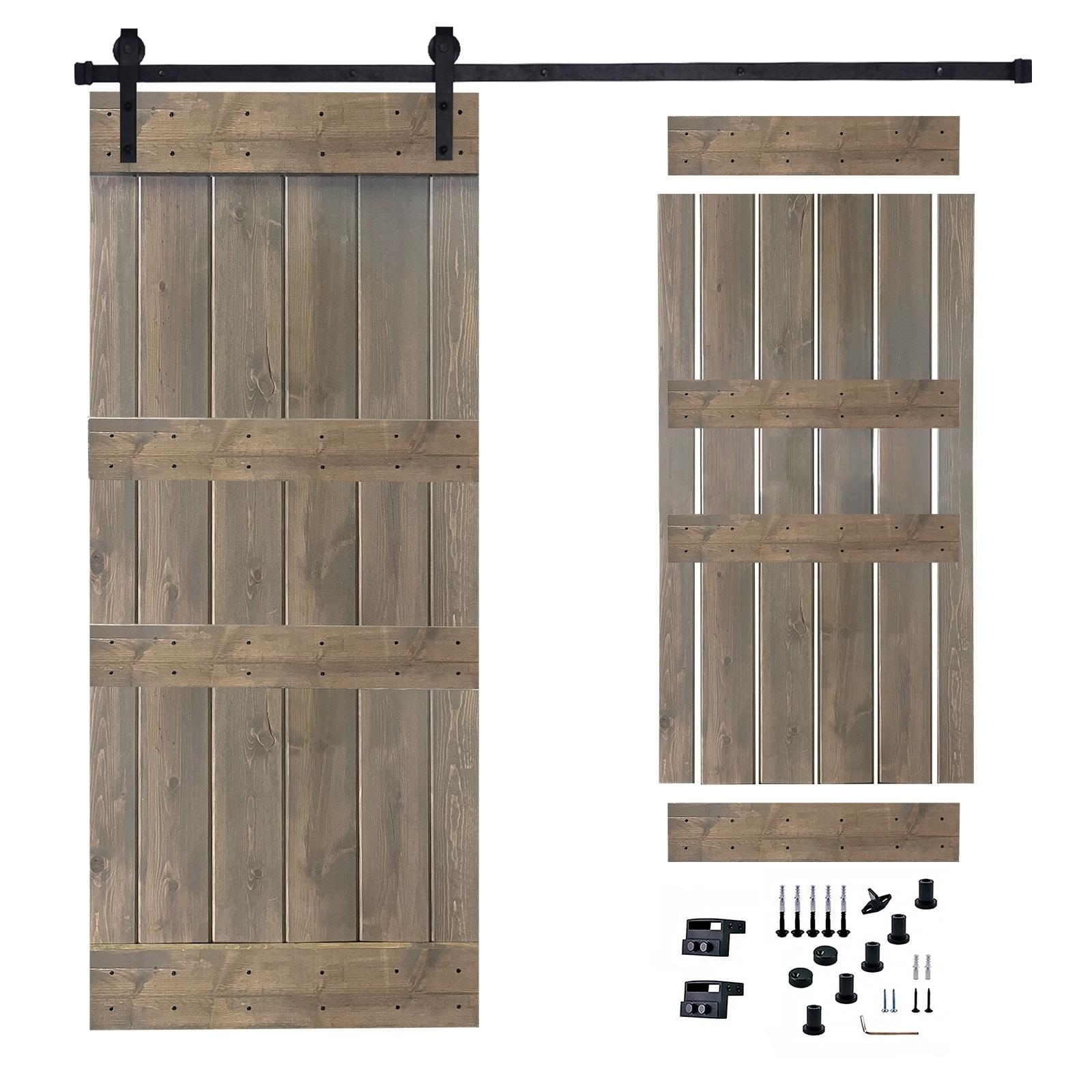 Sliding Barn Wood Door with Hardware Kit,Pre-Drilled to Assemble, Solid Interior Knotty Pine Wood Painted Single Door, Bar Shape Briar Smoke 30"