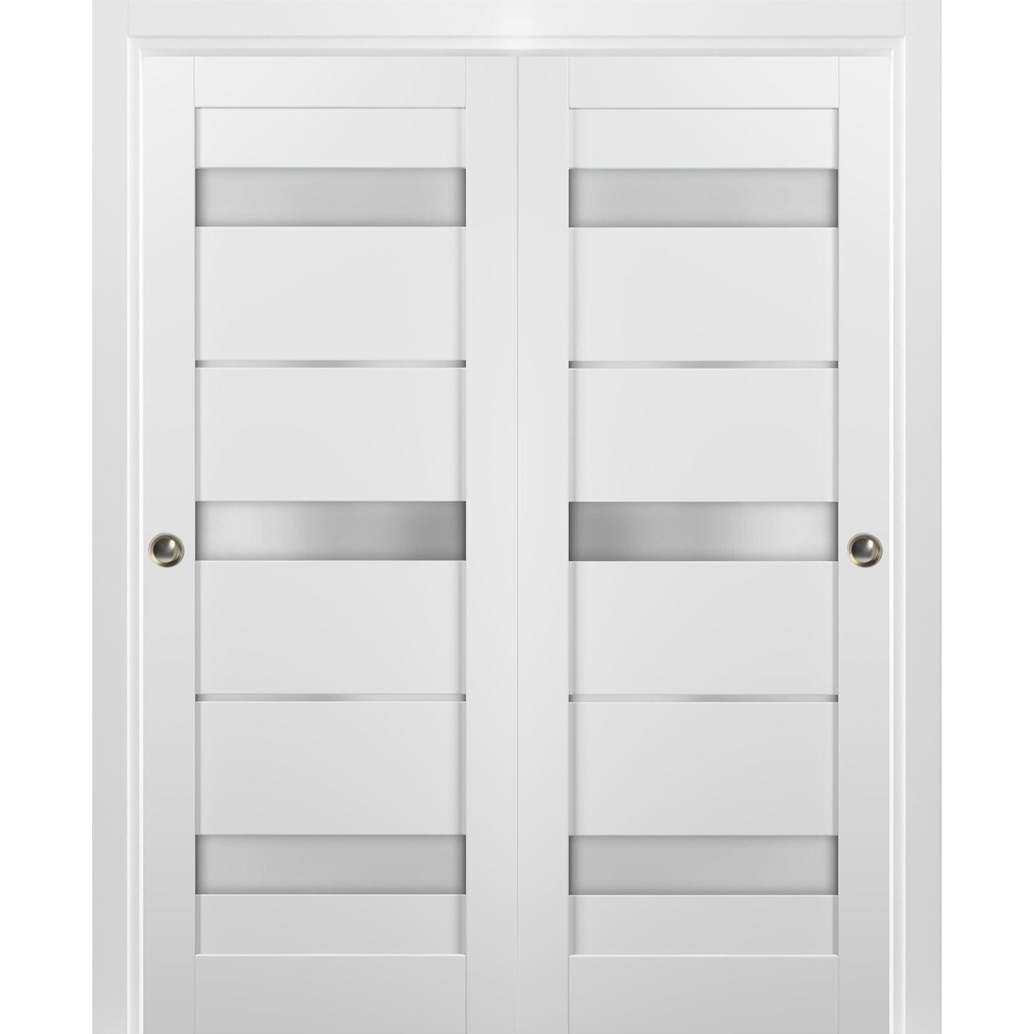 Quadro 48" x 80" White MDF Bypass Closet Doors with Frosted Glass