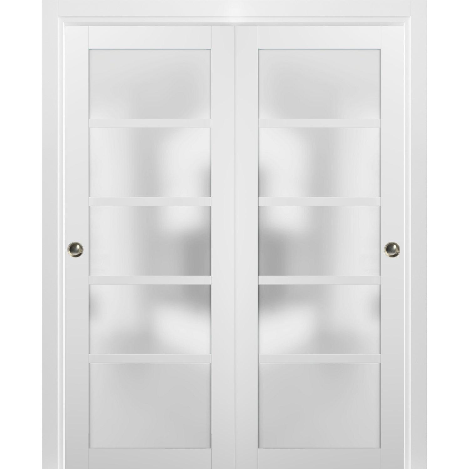 SARTODOORS Quadro Frosted Glass Sliding Closet White Doors with Installation Hardware Kit