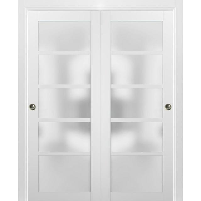 SARTODOORS Quadro Frosted Glass Sliding Closet White Doors with Installation Hardware Kit