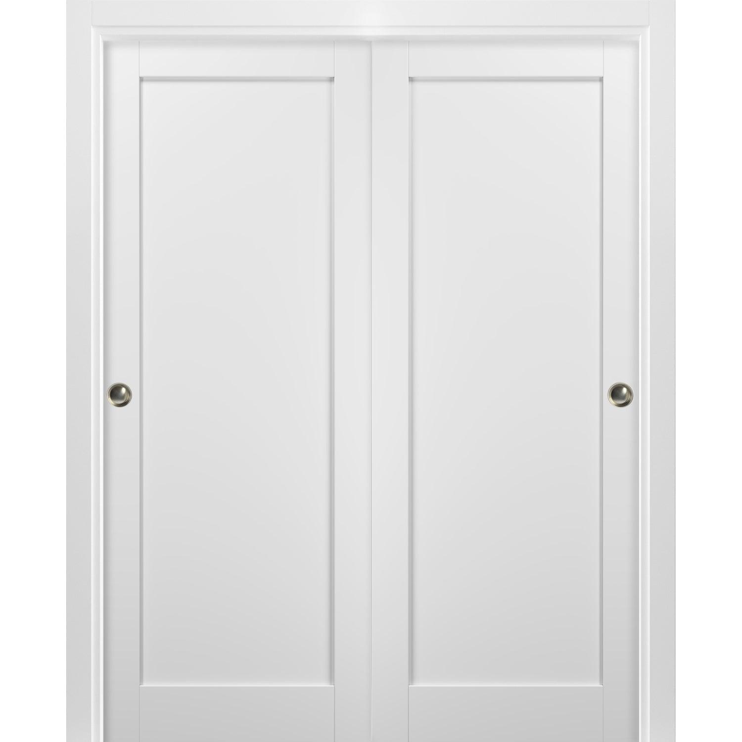 Quadro 4111 White Silk Sliding Closet Bypass Doors with Hardware