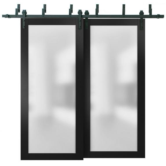 Sliding Closet Frosted Glass Barn Bypass Doors 72 x 84 inches with Hardware