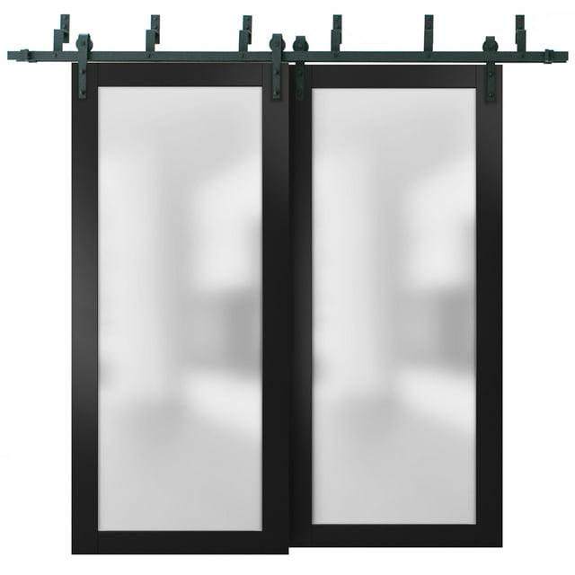 Sliding Closet Frosted Glass Barn Bypass Doors 72 x 84 inches with Hardware