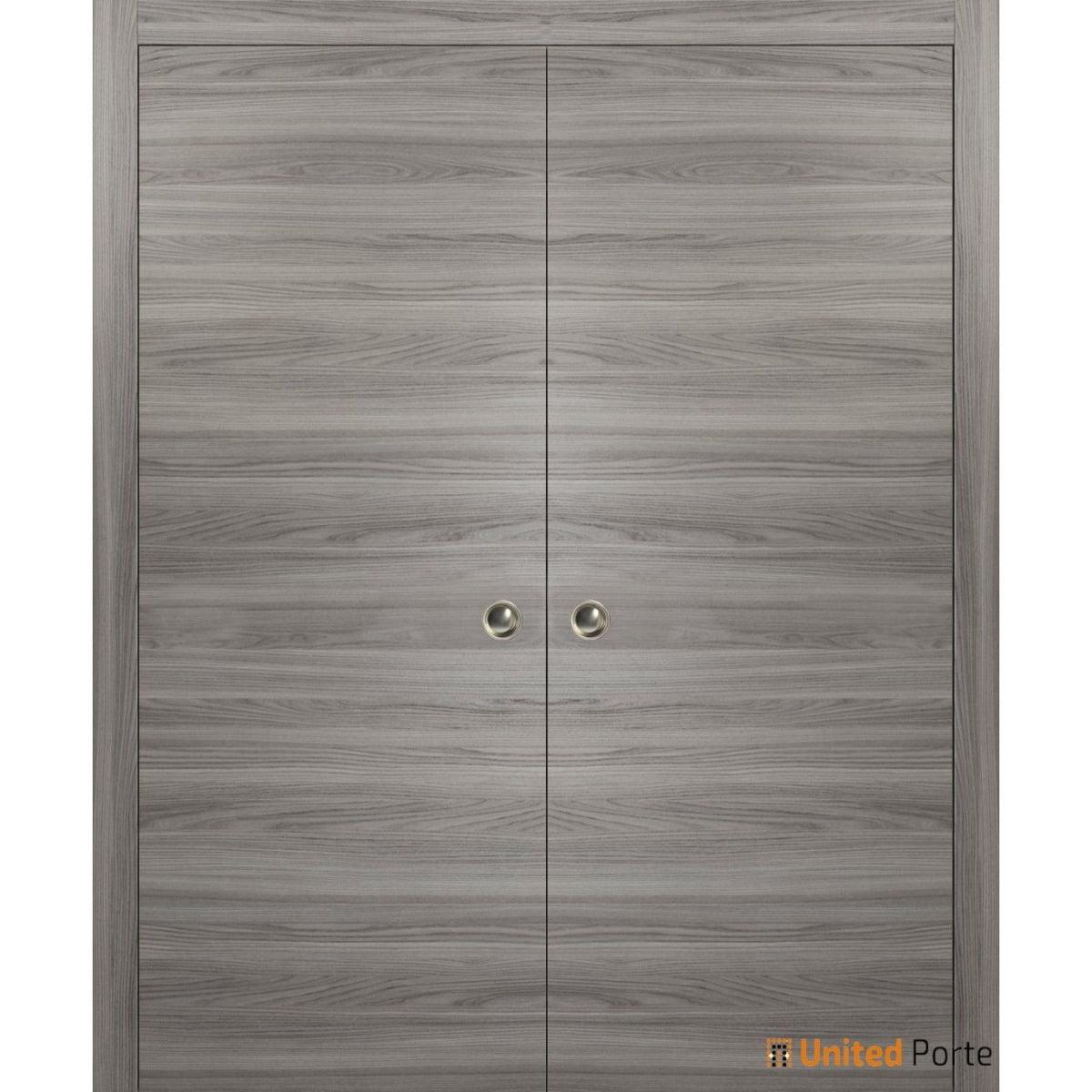 Sliding Double Pocket Door with Frames | Planum 0010 Ginger Ash | Kit Trims Rail Hardware | Solid Wood Interior Bedroom Bathroom Closet Sturdy Doors -60" x 80" (2* 30x80)