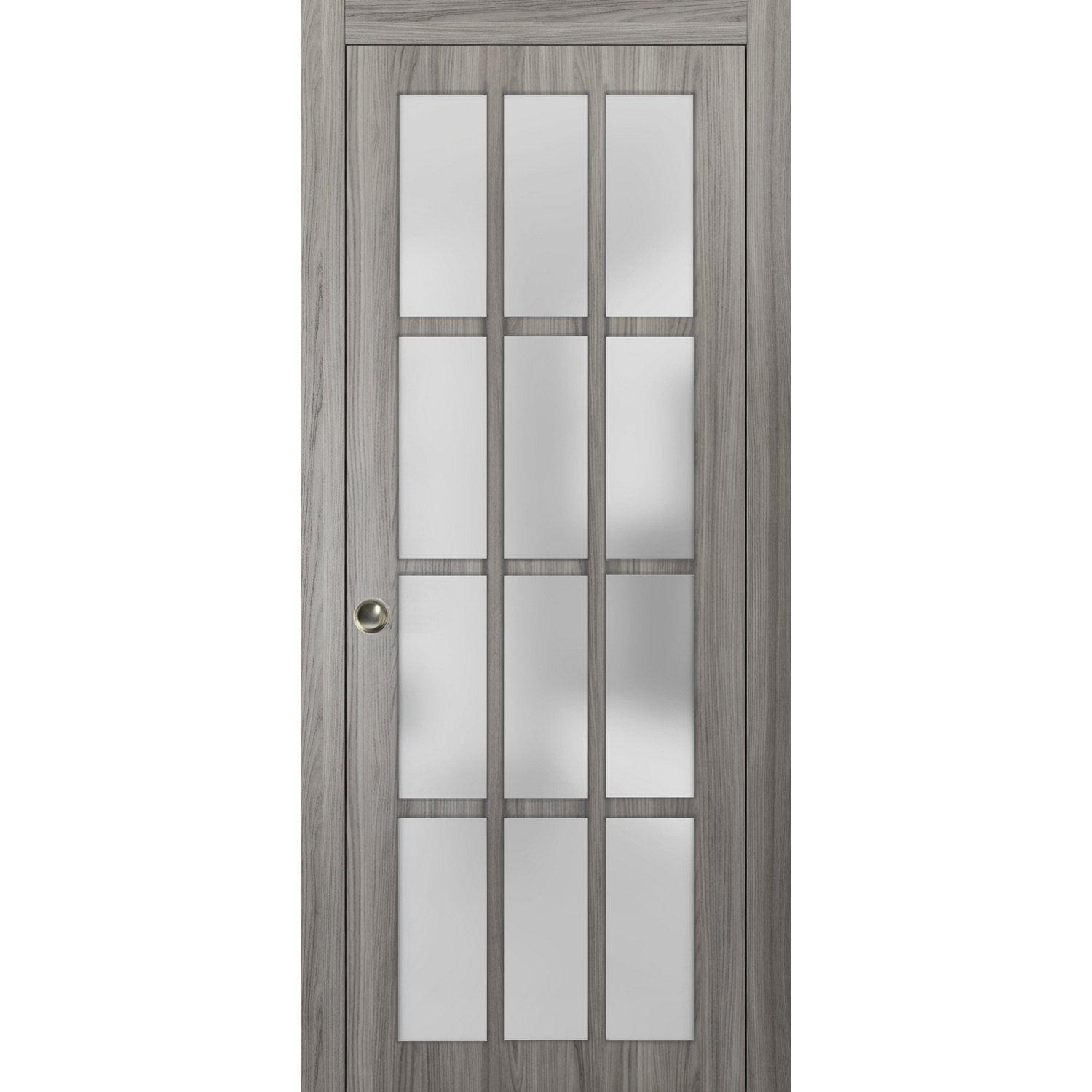 Gray 32 x 84 Inch French Pocket Door with Frosted Glass