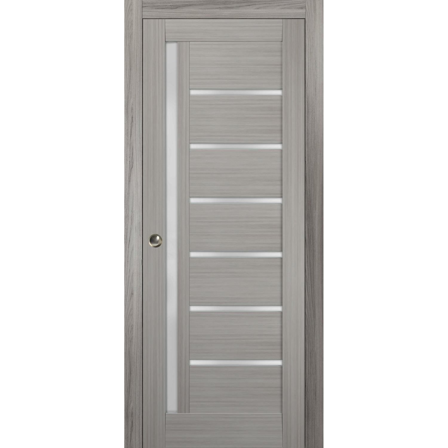 Quadro Frosted Glass Paneled Manufactured Wood Finish Sliding Closet Gray Door