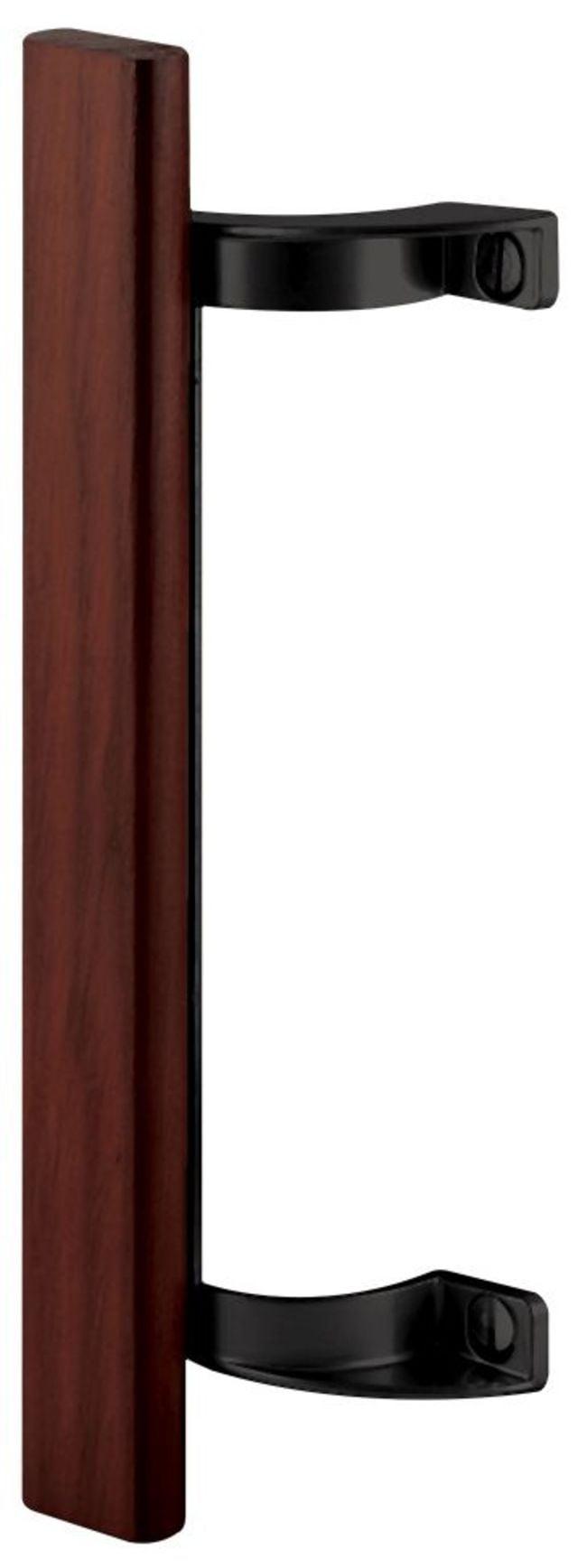 Prime-Line Sliding Glass Door Pull Handle, 6-1/2 in. to 6-5/8 in. Hole Centers, Black Diecast Supports, Wood Handle (Single Pack)