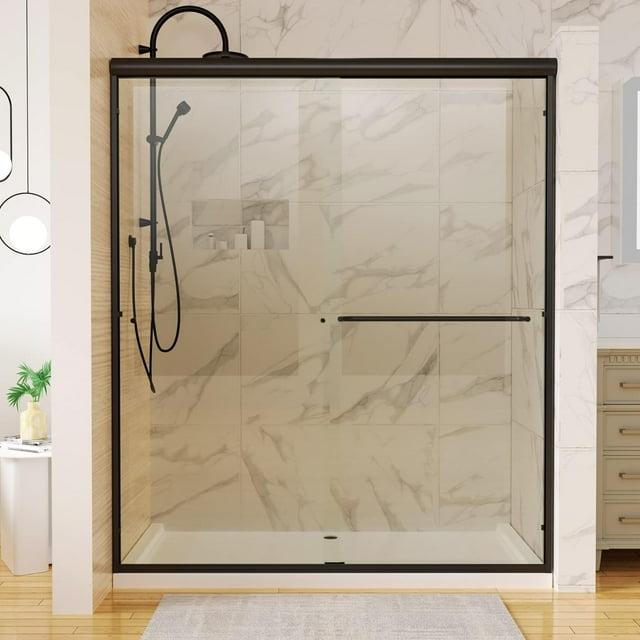 60" W X 70" H Semi- Frameless Double Sliding Bathroom Shower Door With Clear Glass