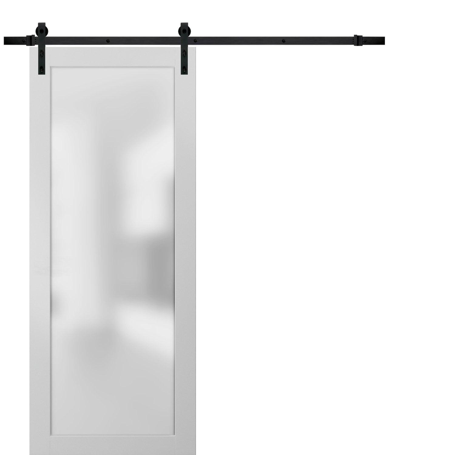 Modern White Frosted Glass Panel Barn Door Kit 24 x 84