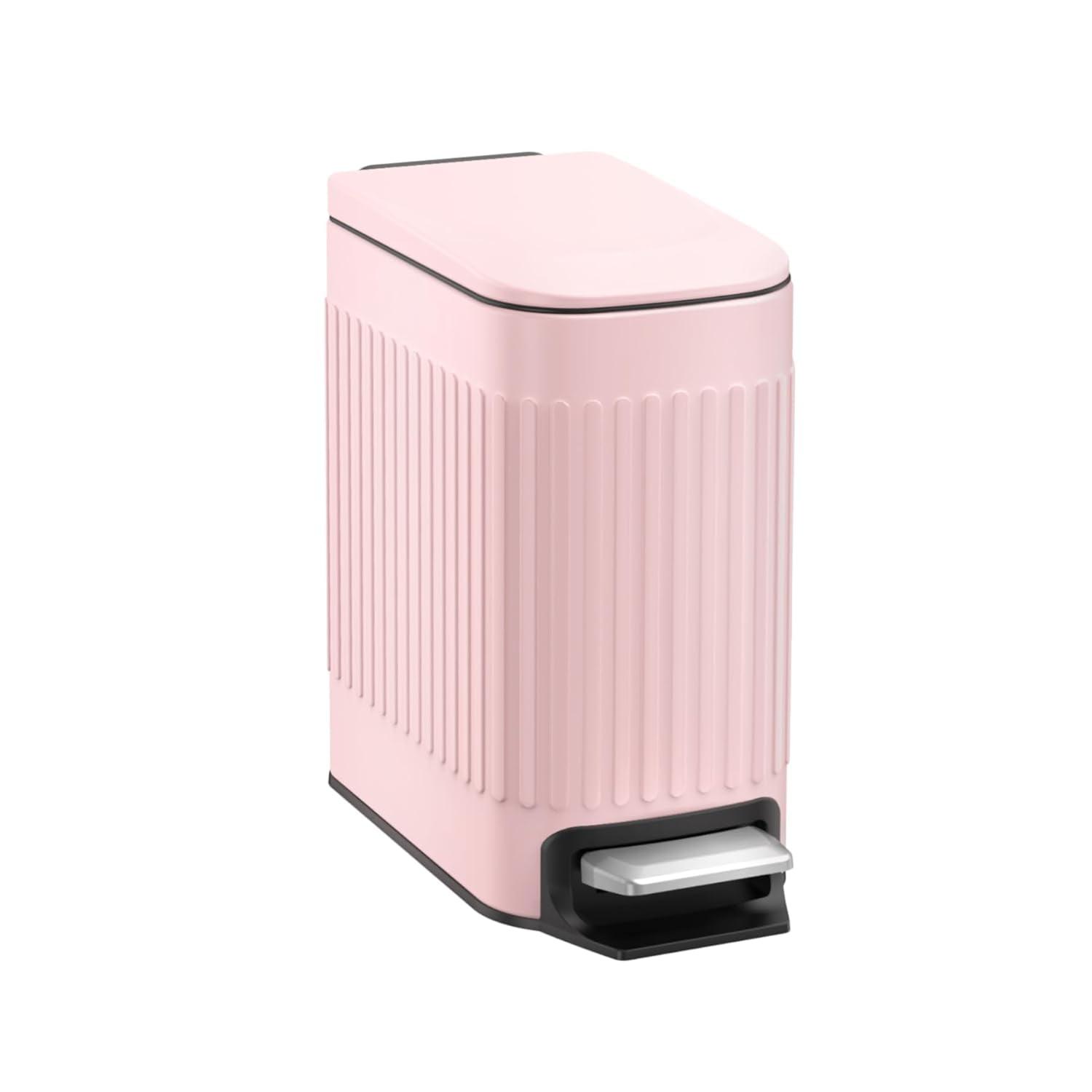 Slim Pink Stainless Steel Pedal Trash Can with Lid, 1.6 Gallon