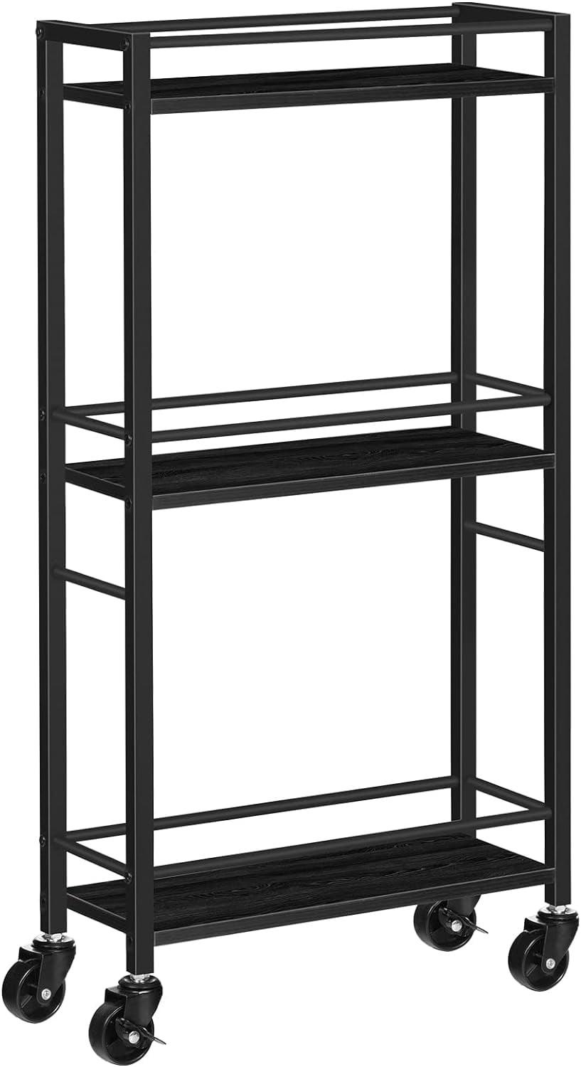 Black Slim Rolling Kitchen Cart with Storage and Wheels