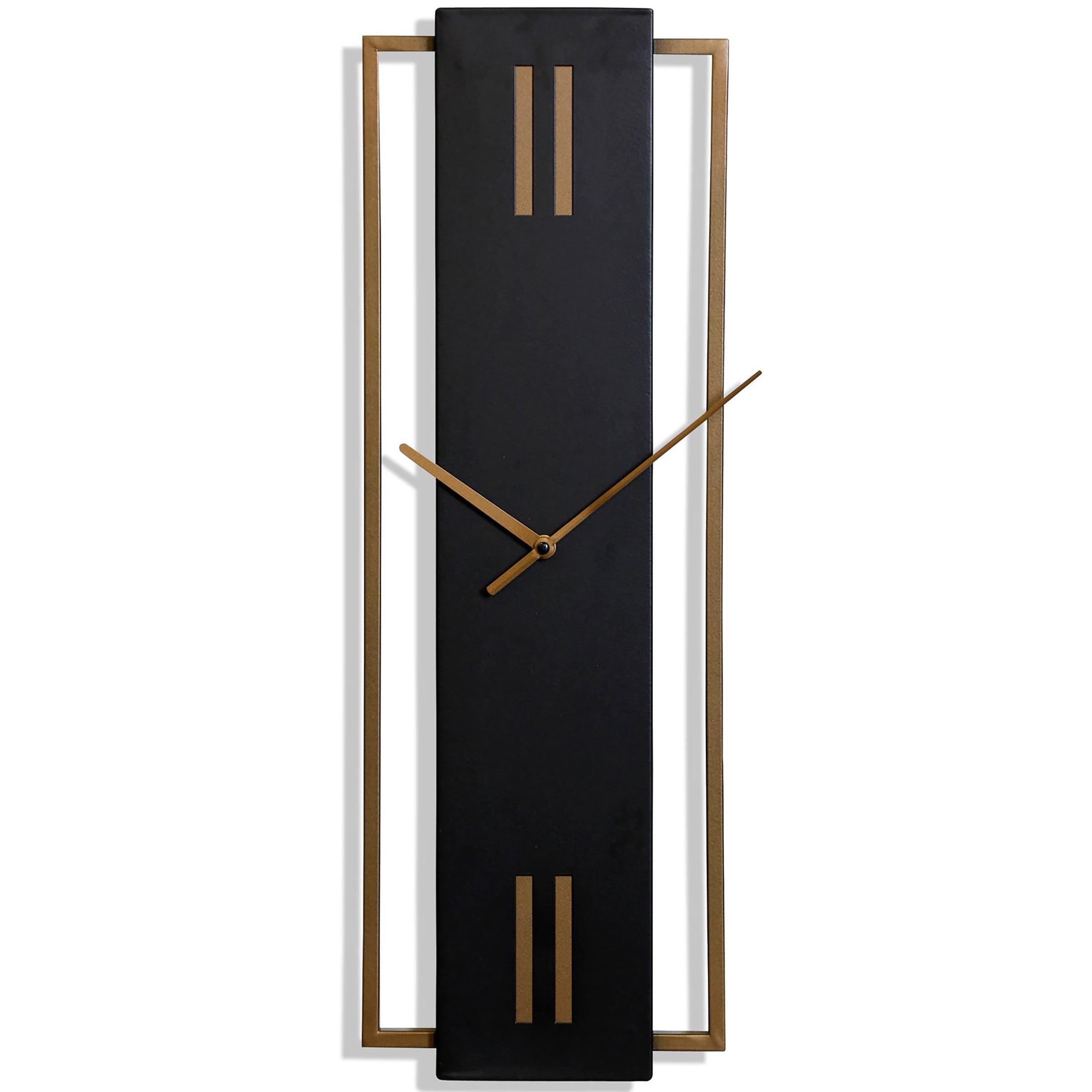 Slim Black and Bronze Mid-Century Metal Wall Clock