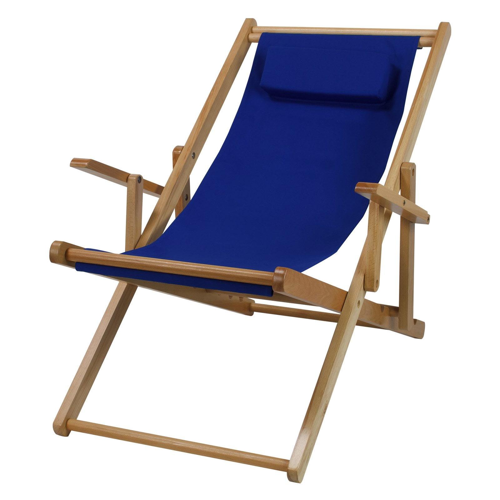 Natural Wood Sling Chair with Royal Blue Canvas