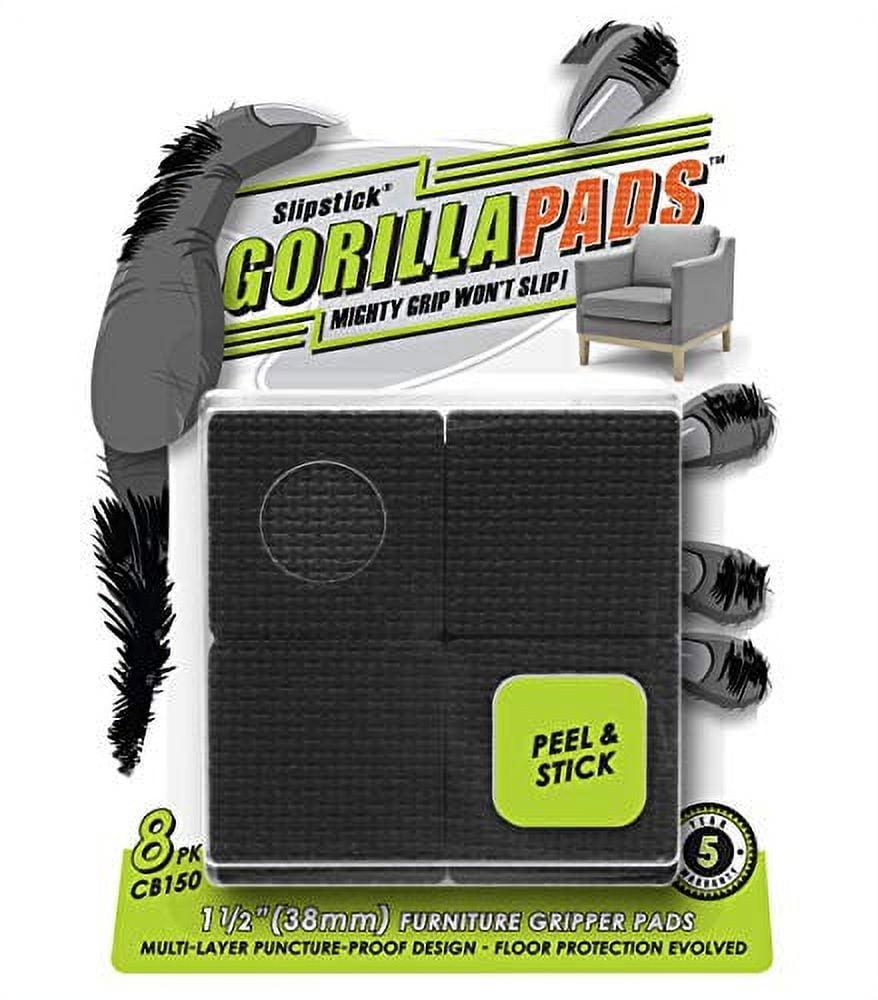 Slipstick GorillaPads CB150 Non Slip Furniture Pads/Rubber Grips (Set of 8) Self Adhesive Furniture Feet Floor Protectors, 1-1/2 inch Square, Black
