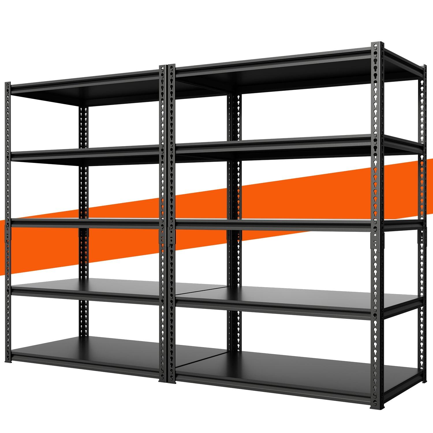 72" Black Heavy Duty Steel 5-Tier Adjustable Shelving Unit, 2-Pack