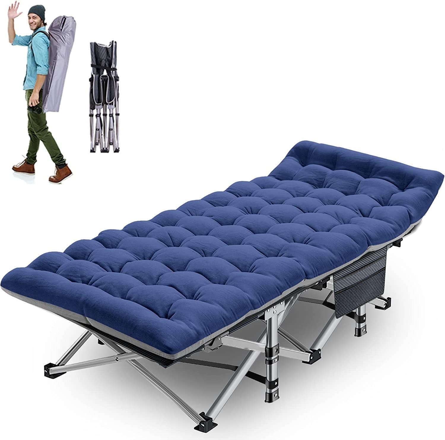 Blue Portable Folding Camping Cot with Mattress