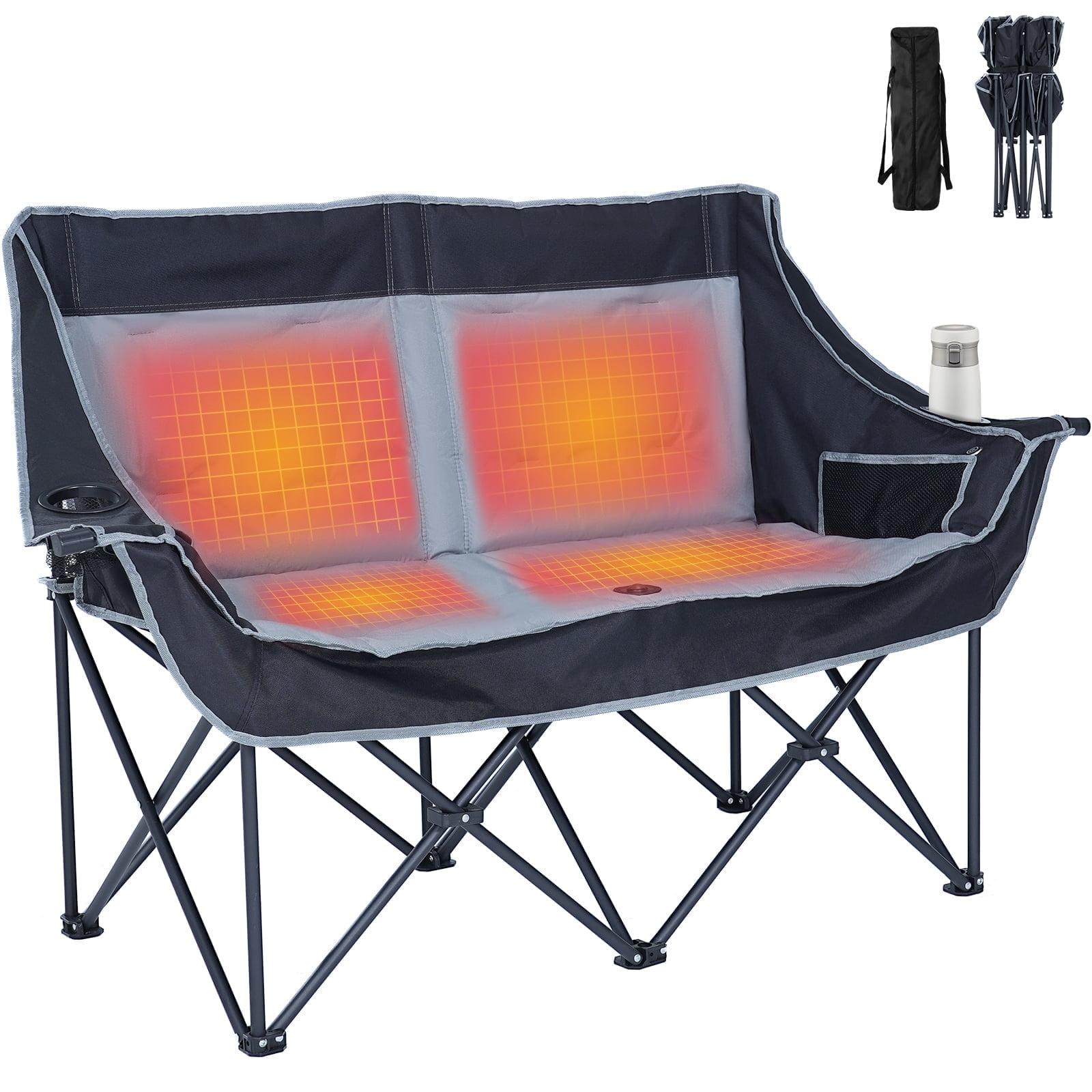 Slsy XXXL Double Camping Chair, Oversized Loveseat Camping Couch, Fully Padded Heavy Duty Outdoor Folding Chair w/ 2 Cup & Wine Glass Holder Support 900 lbs