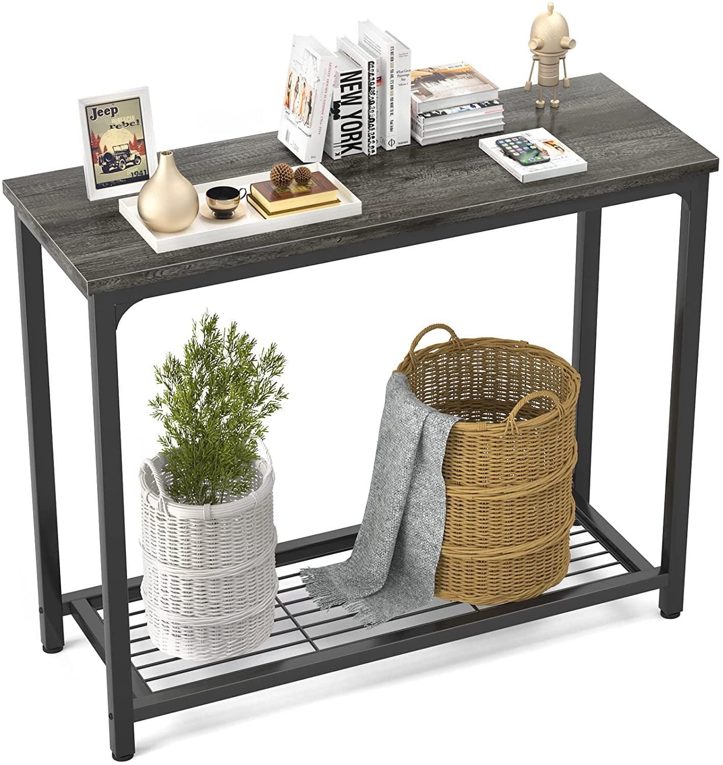 Gray 32" Industrial Console Table with Mesh Shelves