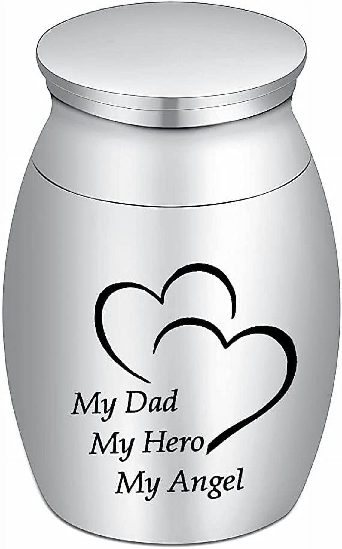 Small Keepsake Urn for Dad Mini Cremation Urns Decorative Memorial Funeral Ashes Holder Silver Engraved Stainless Steel Container for Dad Father 1.57 x 1.18 Inch-My Dad My Hero My Angel